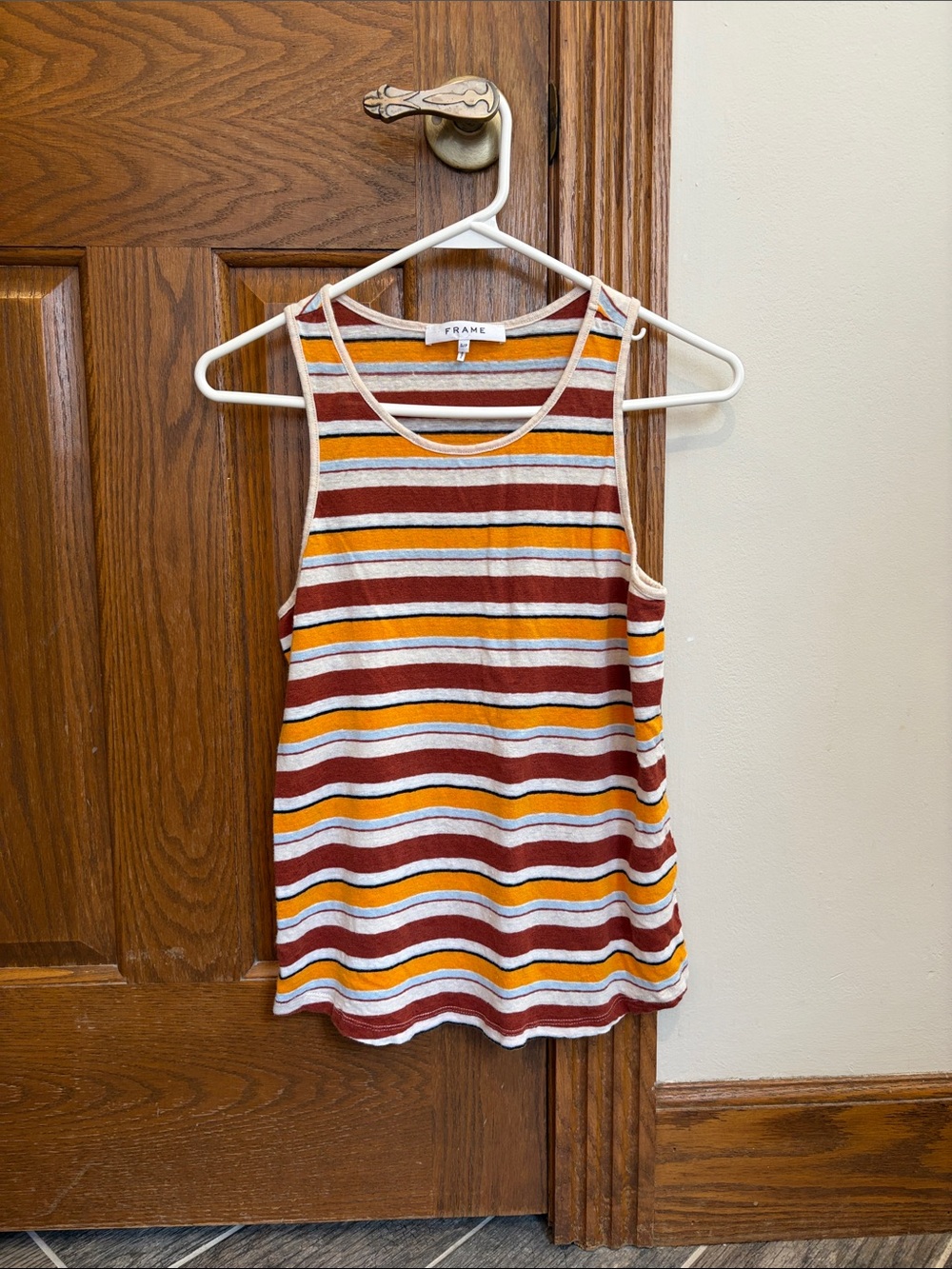 Frame Striped Linen Tank Small Sunrise Multi Coastal Summer Preppy
